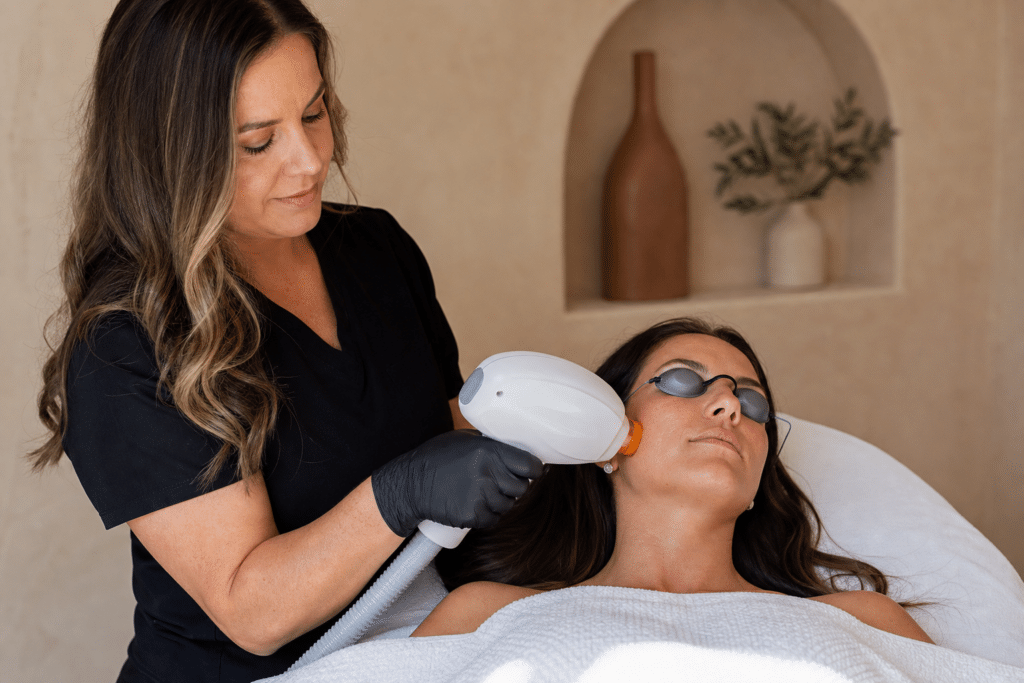IPL photofacial session, a popular sun damage treatment Santa Fe patients choose at Seamless Skin MD