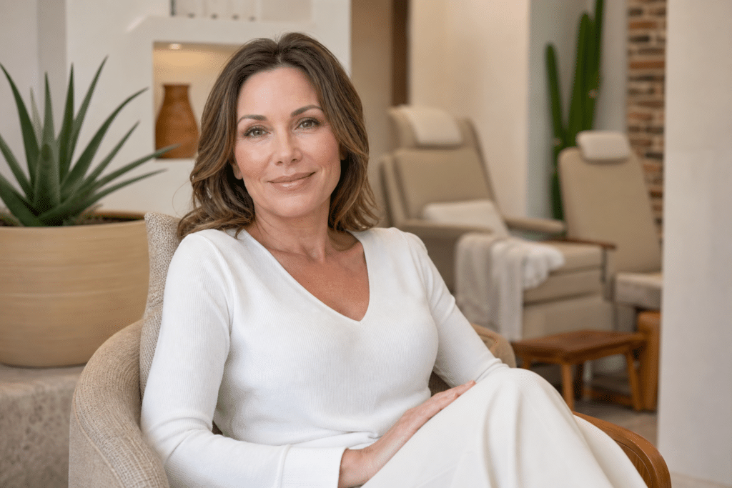 Woman with lifted, smooth facial contours showing non-surgical face lift results at Seamless Skin MD